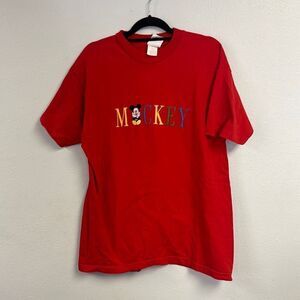 Vintage 90s Mickey & Co. Men's Crew Neck Red Shirt Sleeves T-Shirt Size XL